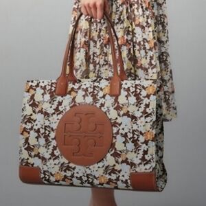 Tory Burch Brown and Cream Shoulder Bag with Floral Design